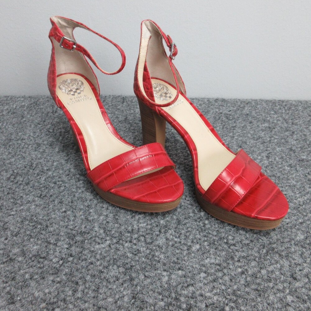 Vince Camuto Sandals Womens Size 9 Red Croc Leather Platform Block Heel NWOB